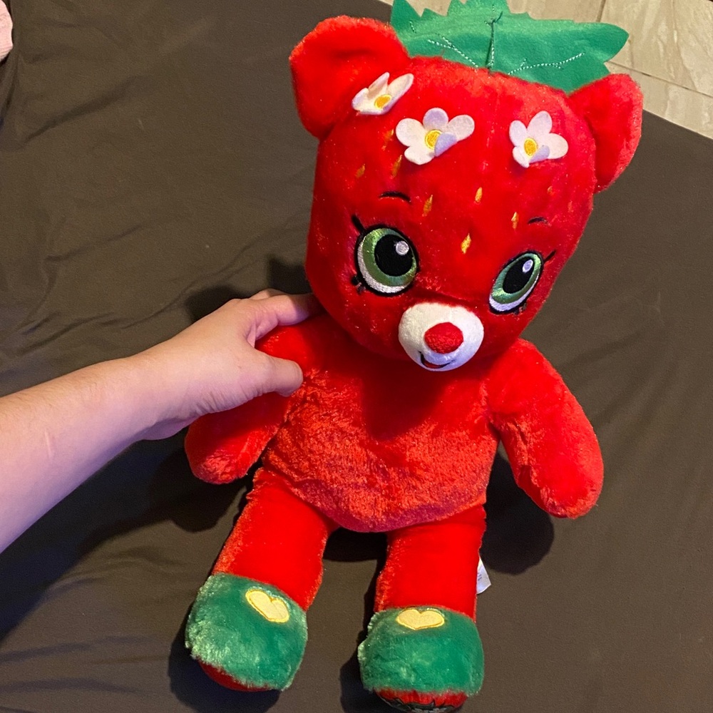Build-A-Bear Red Strawberry Bear Plush with Green Accents